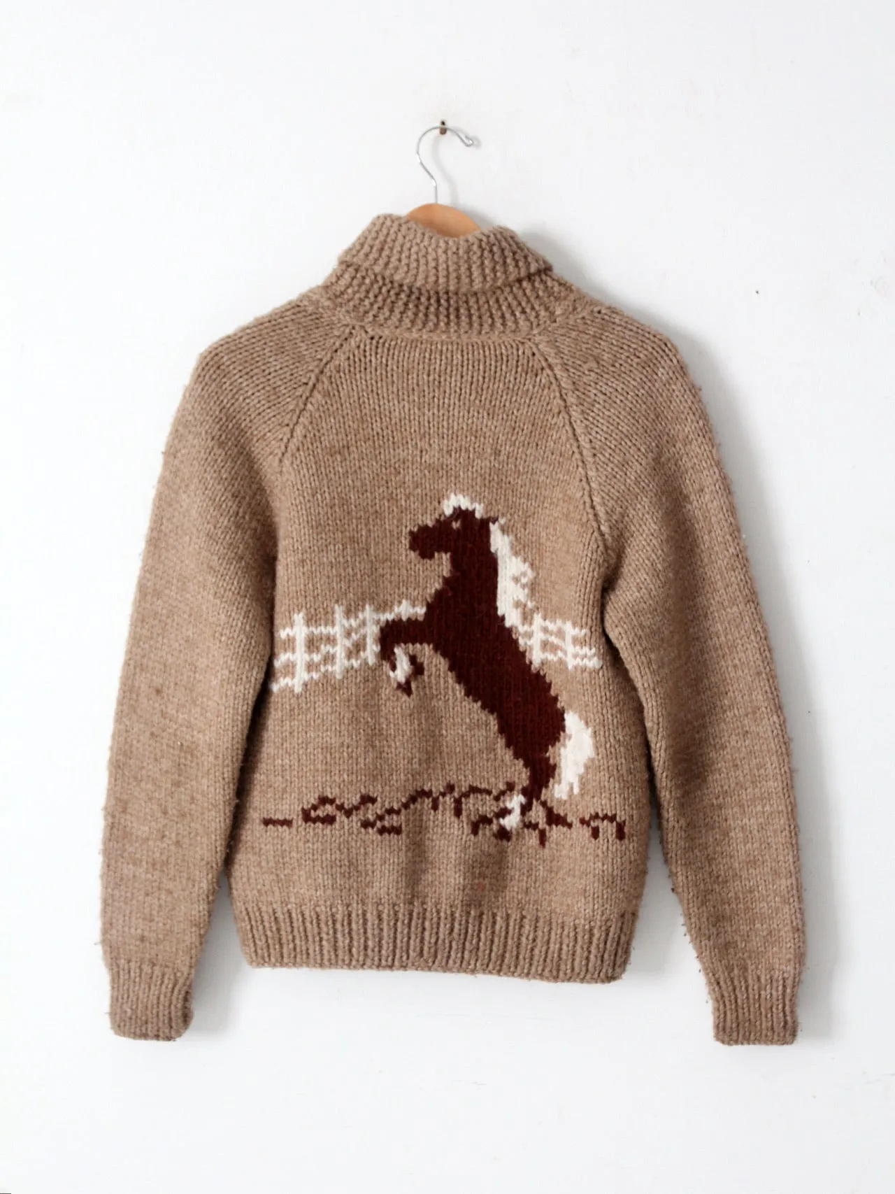 vintage hand knit cowichan style horse sweater