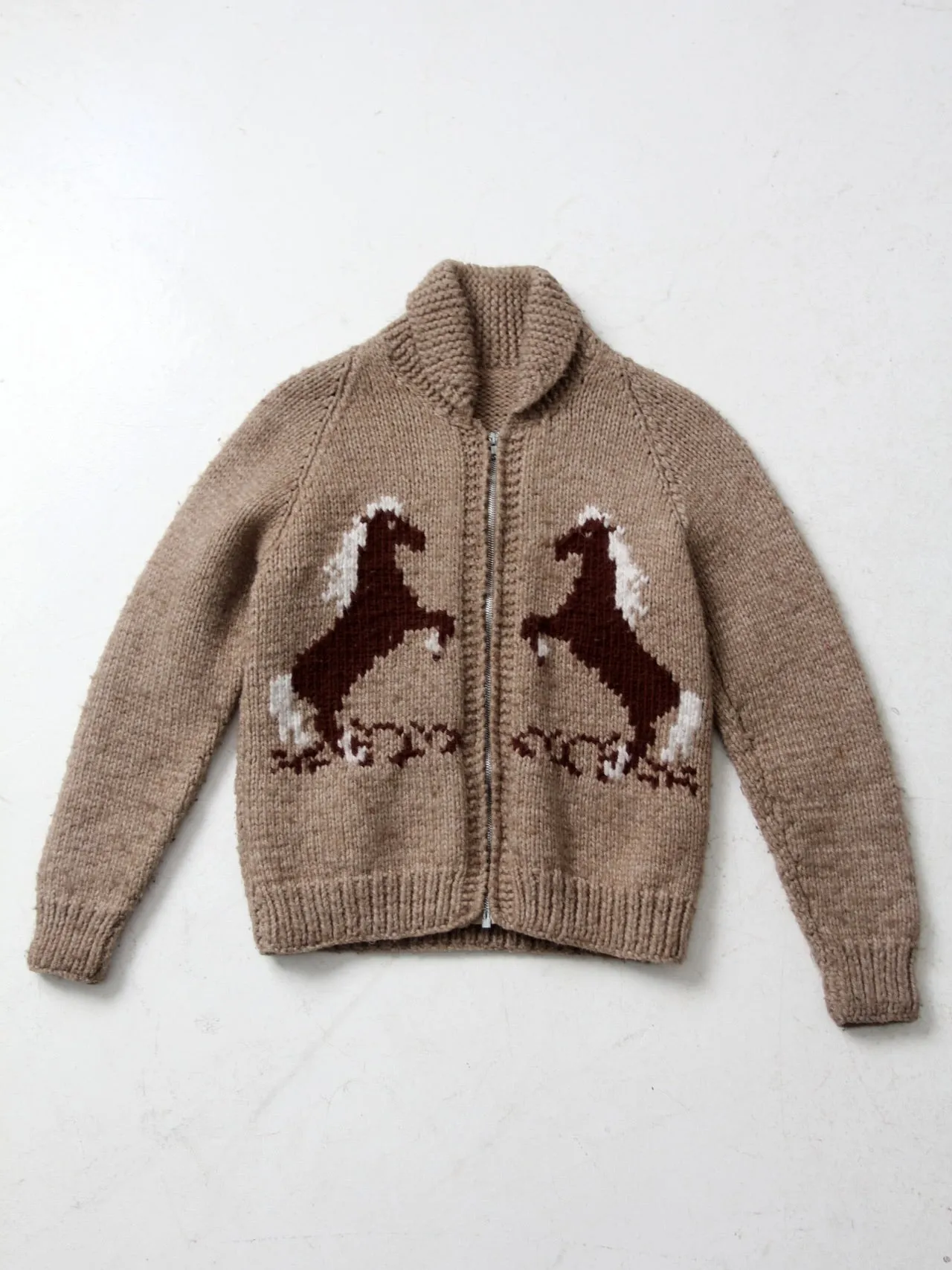 vintage hand knit cowichan style horse sweater