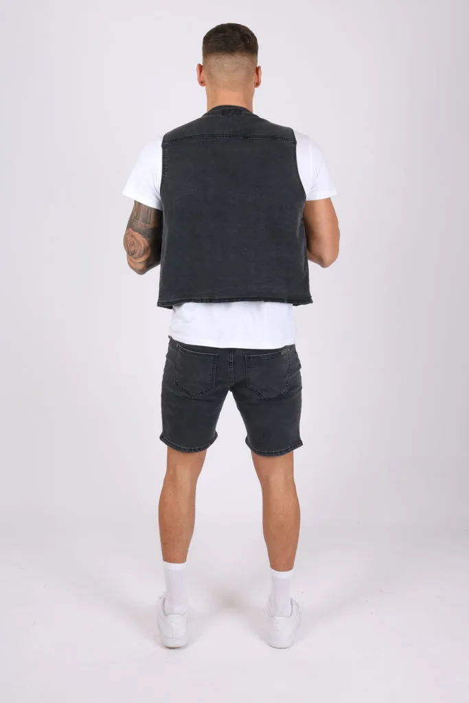 Washed Black Denim Gilet Vest