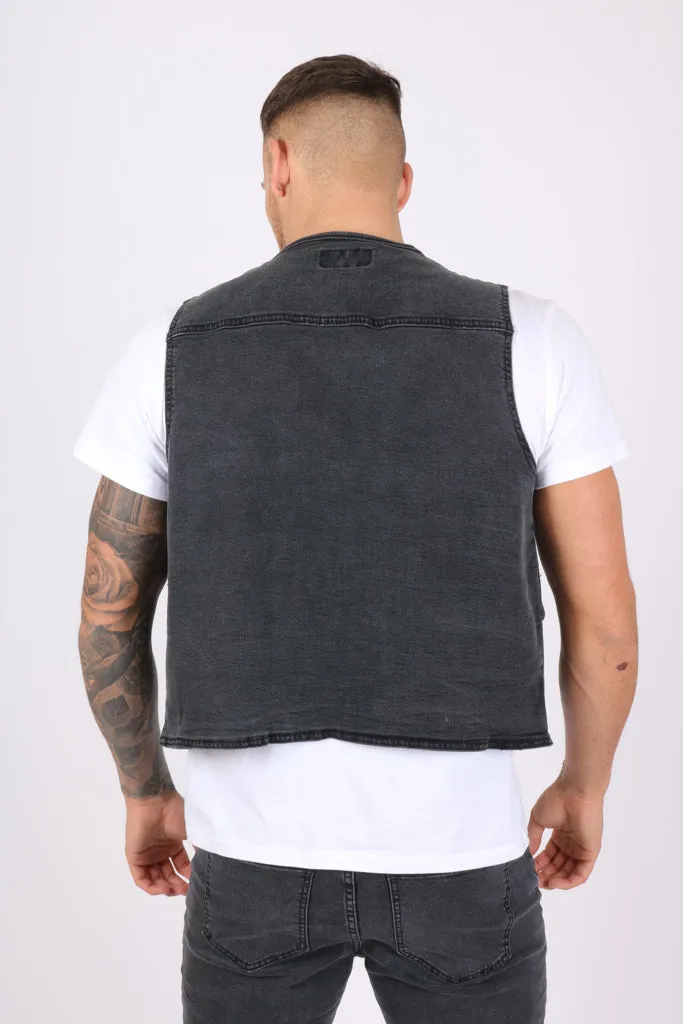 Washed Black Denim Gilet Vest