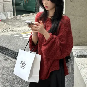 Wenkouban casual fall outfits off-Neck Loose Lazy Style Sweater for Women 2024 Autumn and Winter New Angora Red Sweater Top for Women