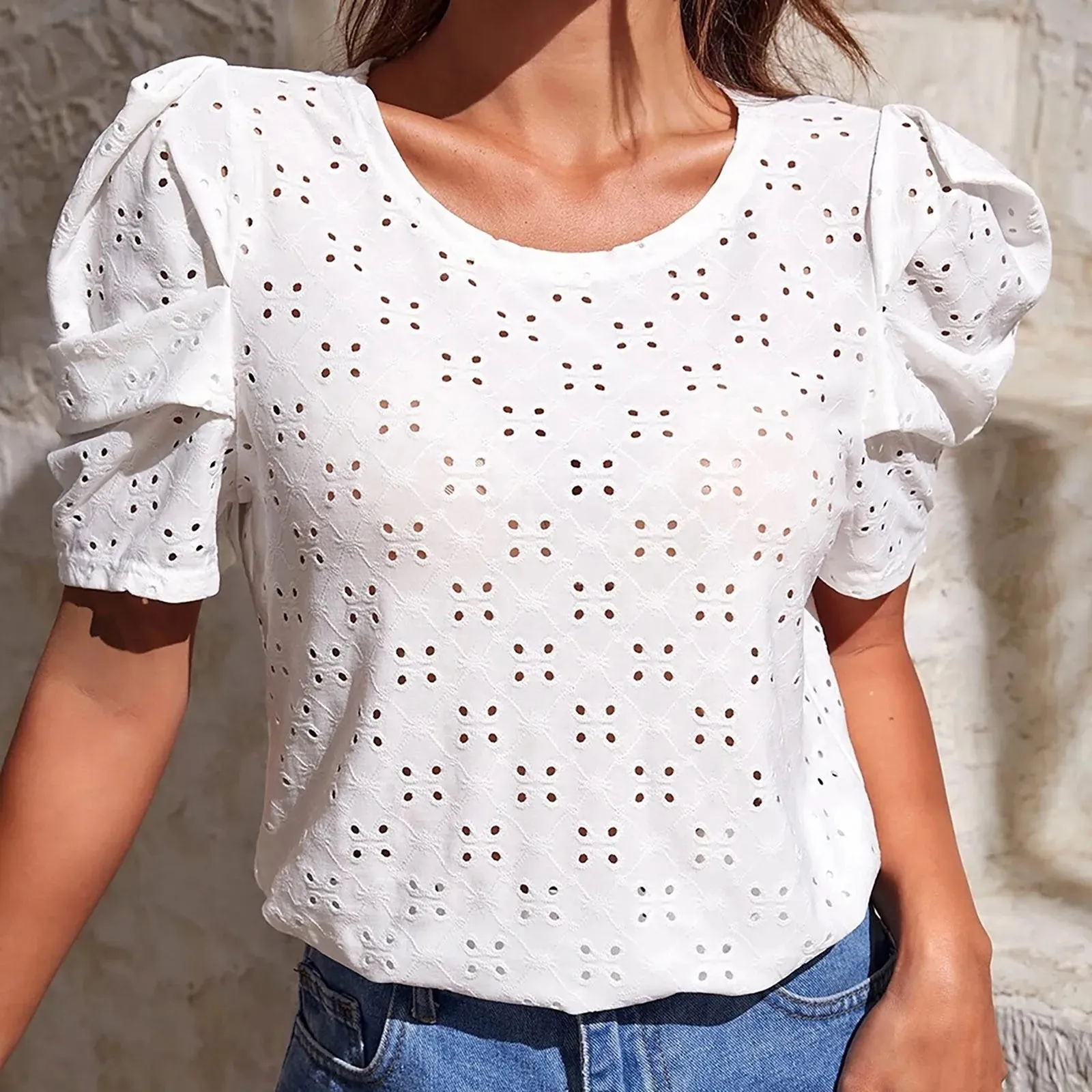 White Peter Pan Collar Lace Lantern Blouse