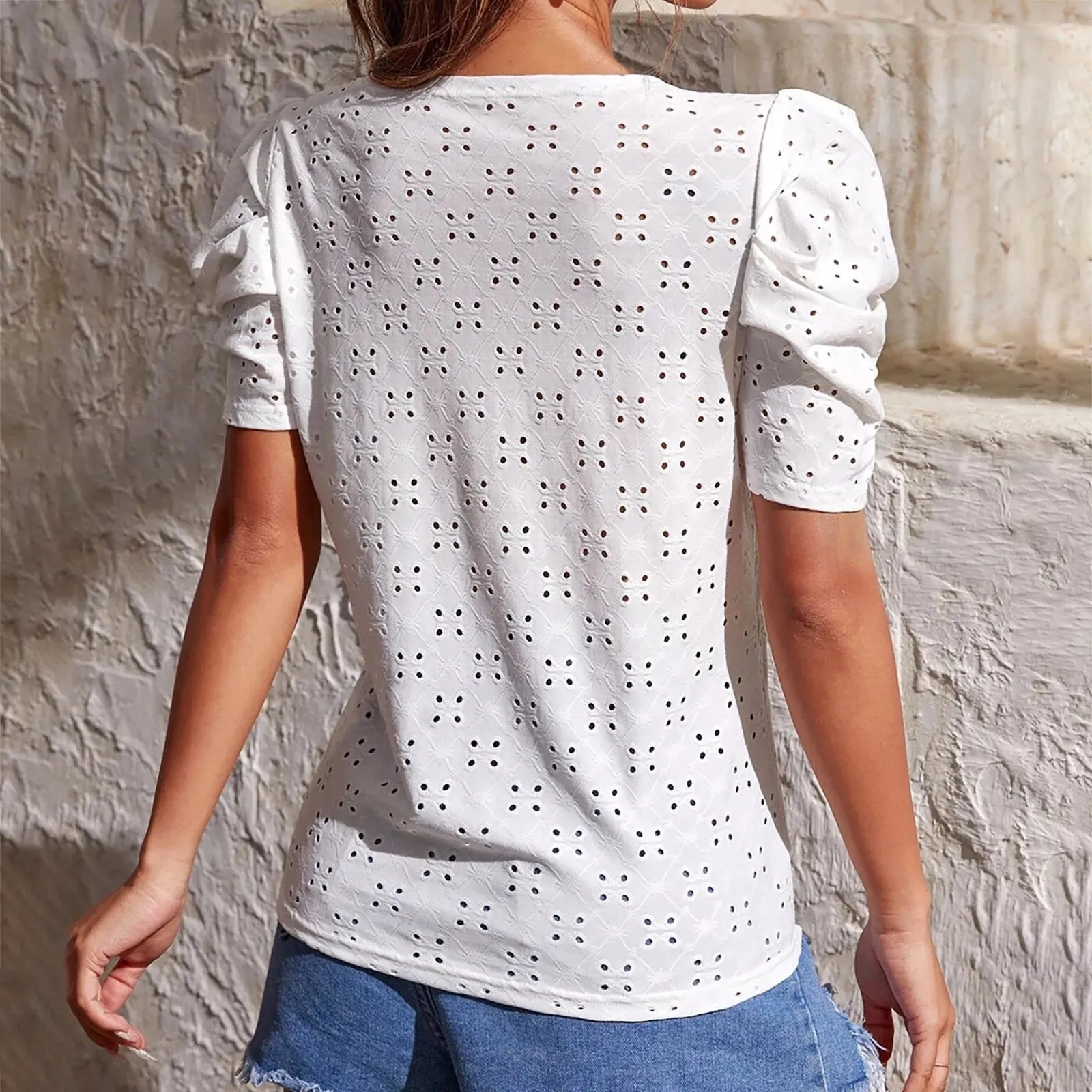 White Peter Pan Collar Lace Lantern Blouse