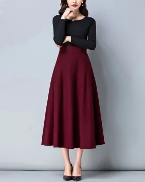 Winter skirt, Midi skirt, Wool skirt, dark gray skirt, long skirt, vintage skirt, high waist skirt, flare skirt, Wool skirt with belt Q0025