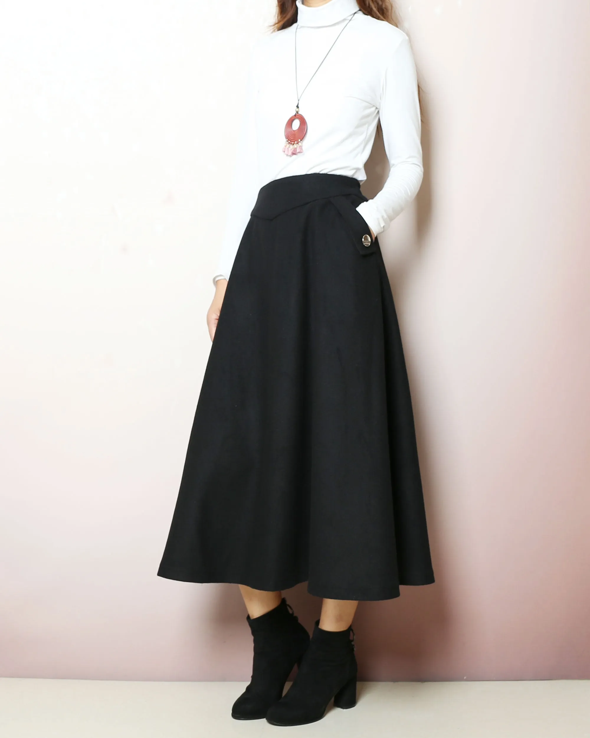 Winter skirt, Wool skirt, warm skirt, Wool plus size skirt, custom made skirt, midi skirt, black skirt (Q2166)