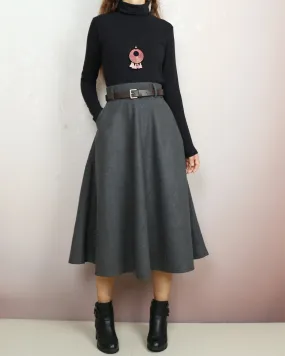 Winter skirt, Wool skirt with belt, custom made skirt, midi skirt, black skirt (Q2143)