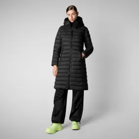 Woman's animal free hooded puffer jacket Eileen in black