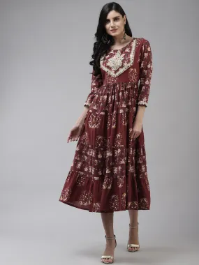 Women Maroon Cotton Dress