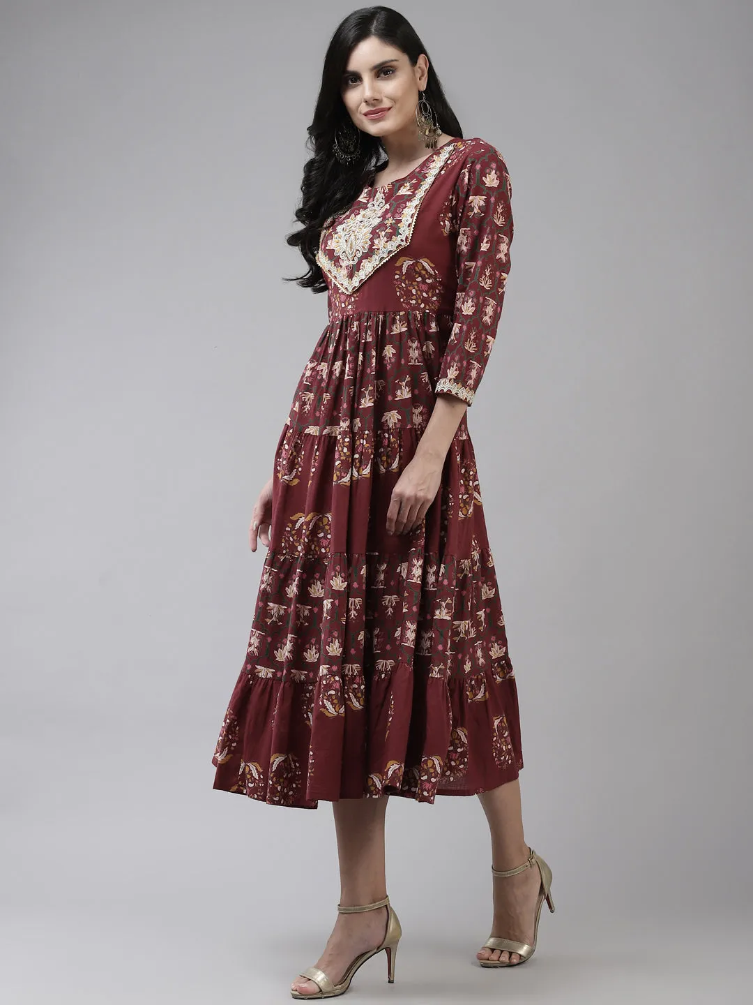 Women Maroon Cotton Dress