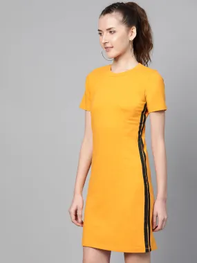 Women Mustard Side Tape Bodycon Dress