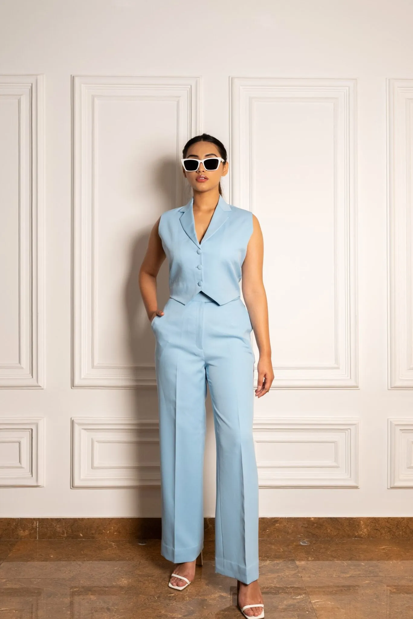 Women's formal solid 3-piece  Pantsuit with Waistcoat