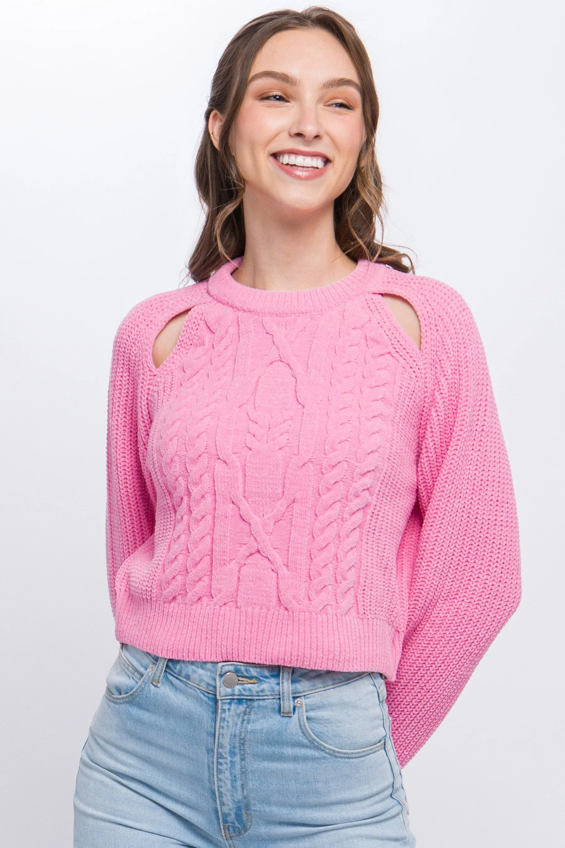 Women's Knit pullover sweater with cold shoulder detail