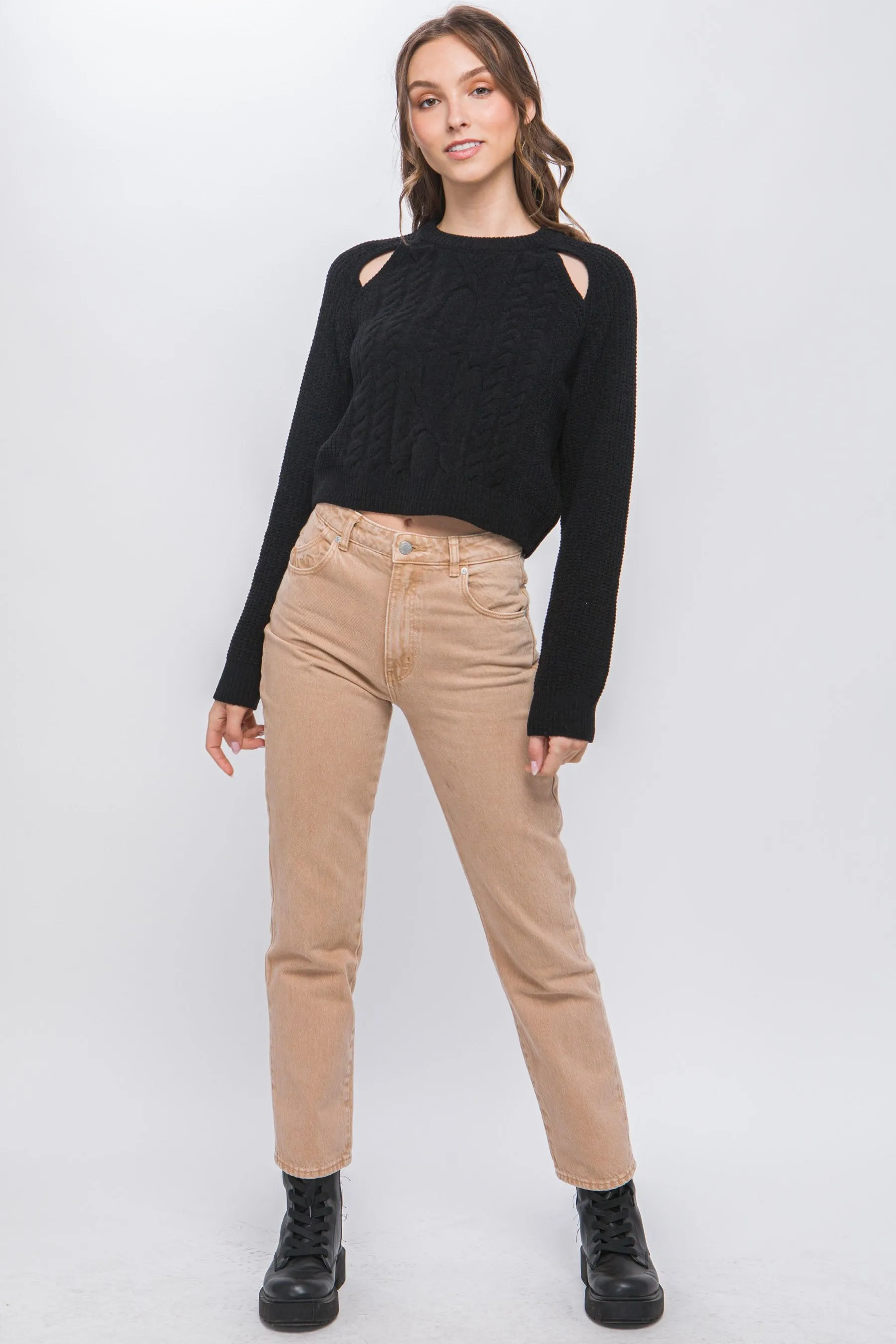 Women's Knit pullover sweater with cold shoulder detail