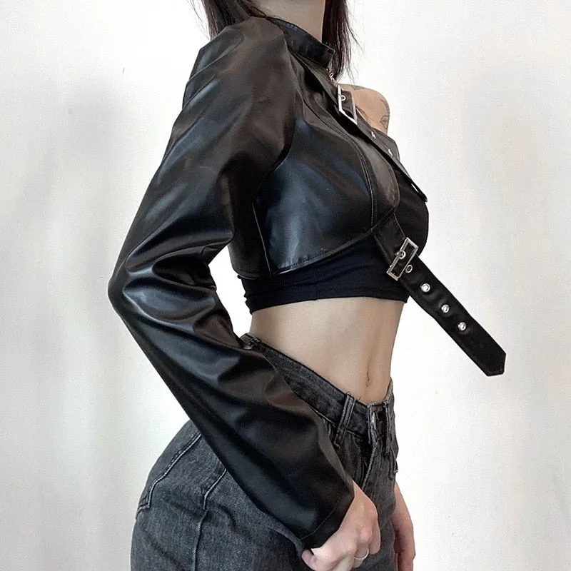 Women's Leather Jacket With Belt