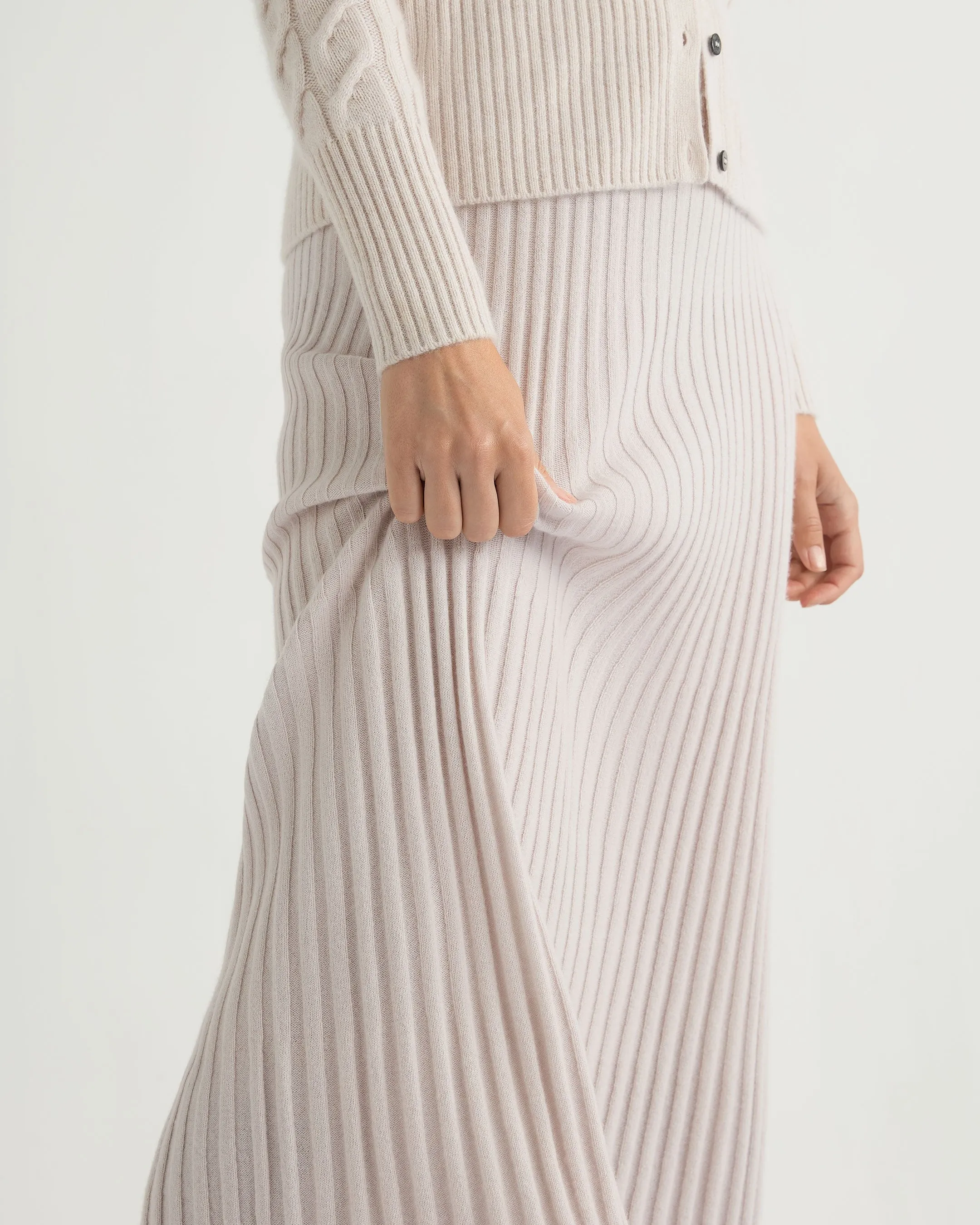 Women's Maxi Rib Cashmere Skirt Frost White