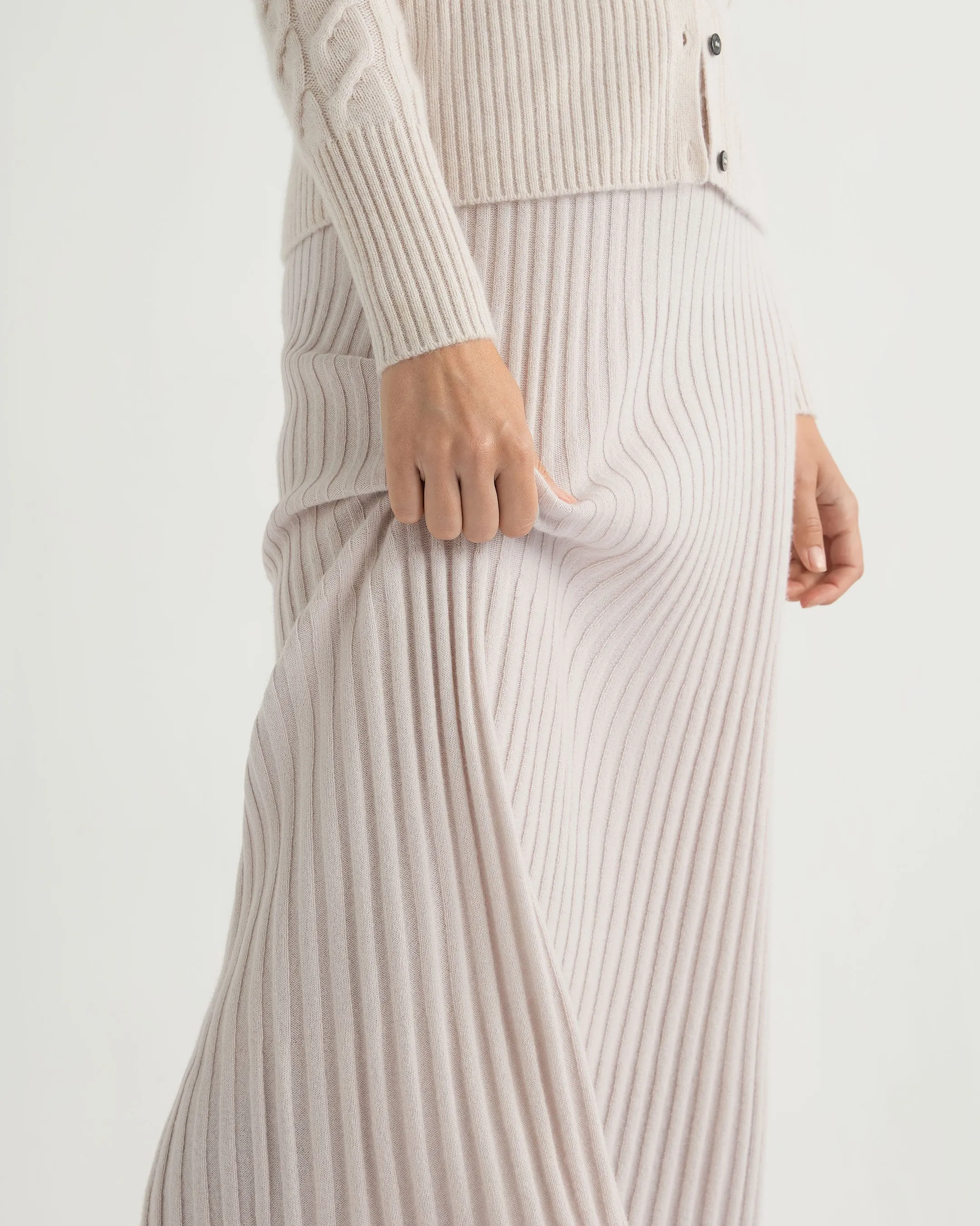 Women's Maxi Rib Cashmere Skirt Frost White