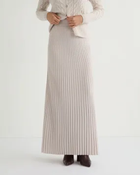 Women's Maxi Rib Cashmere Skirt Frost White