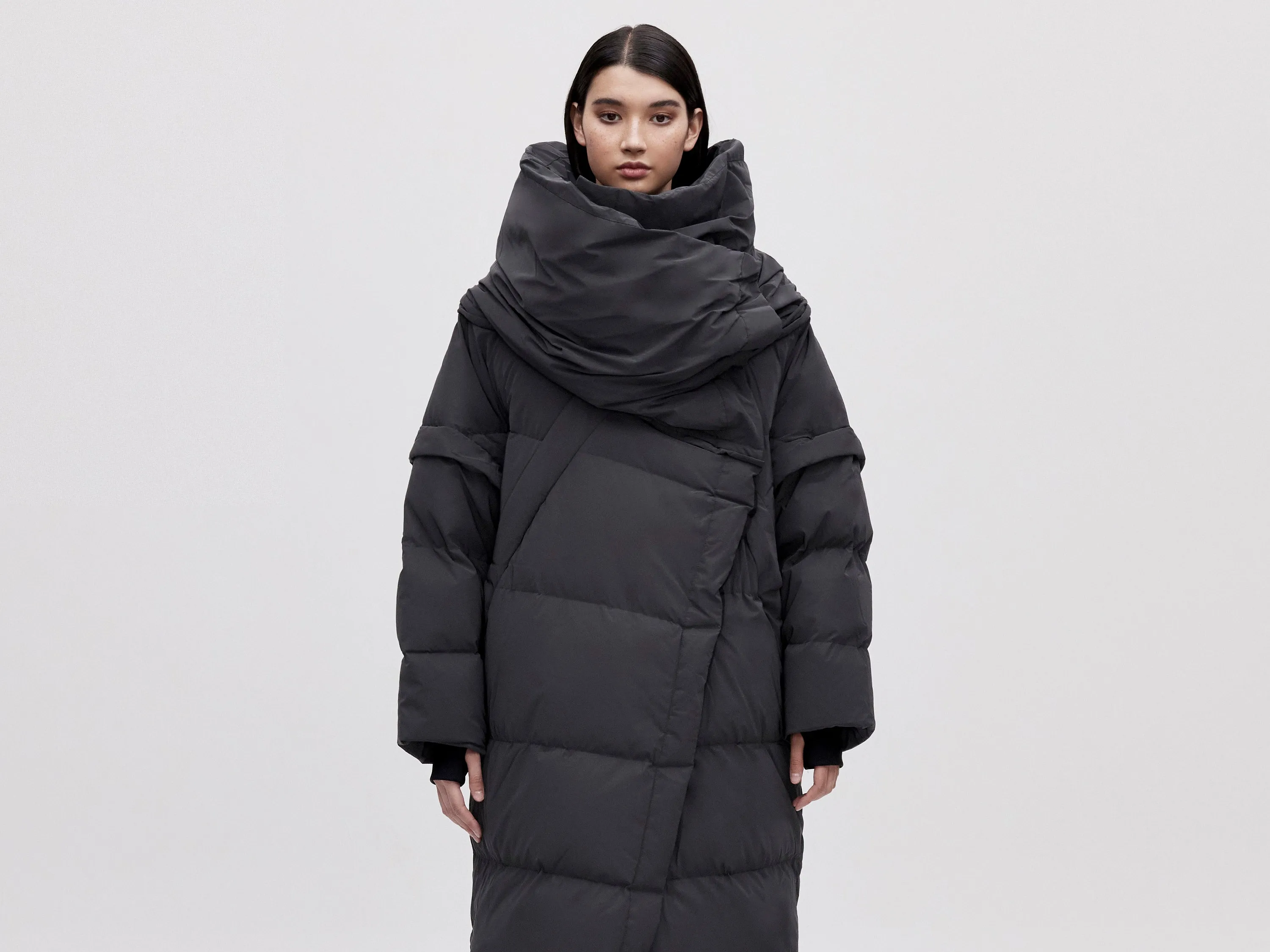 Wrap Down Coat - Reflective Black