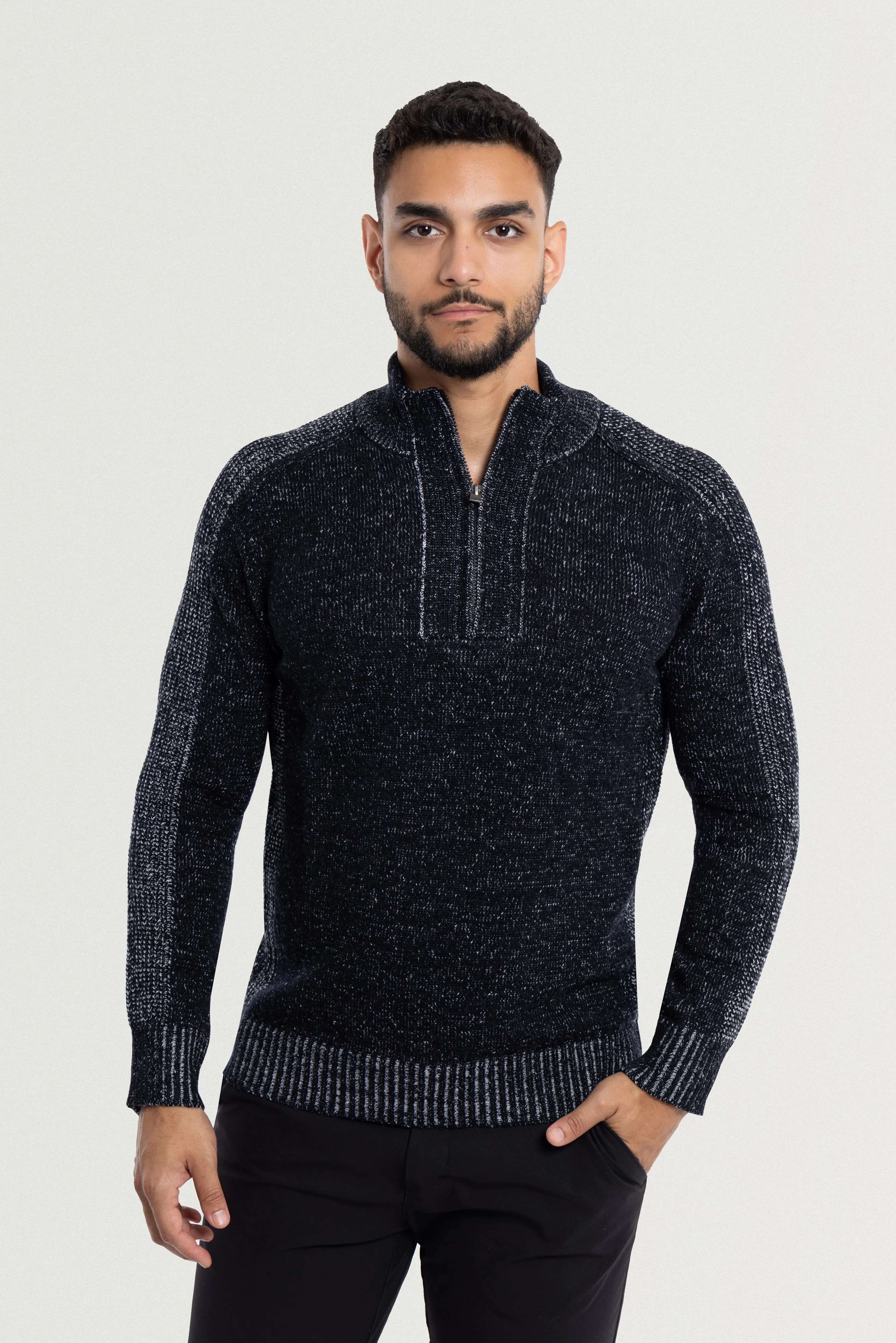 X RAY Men's Quarter Zip Mock Neck Pullover Sweater