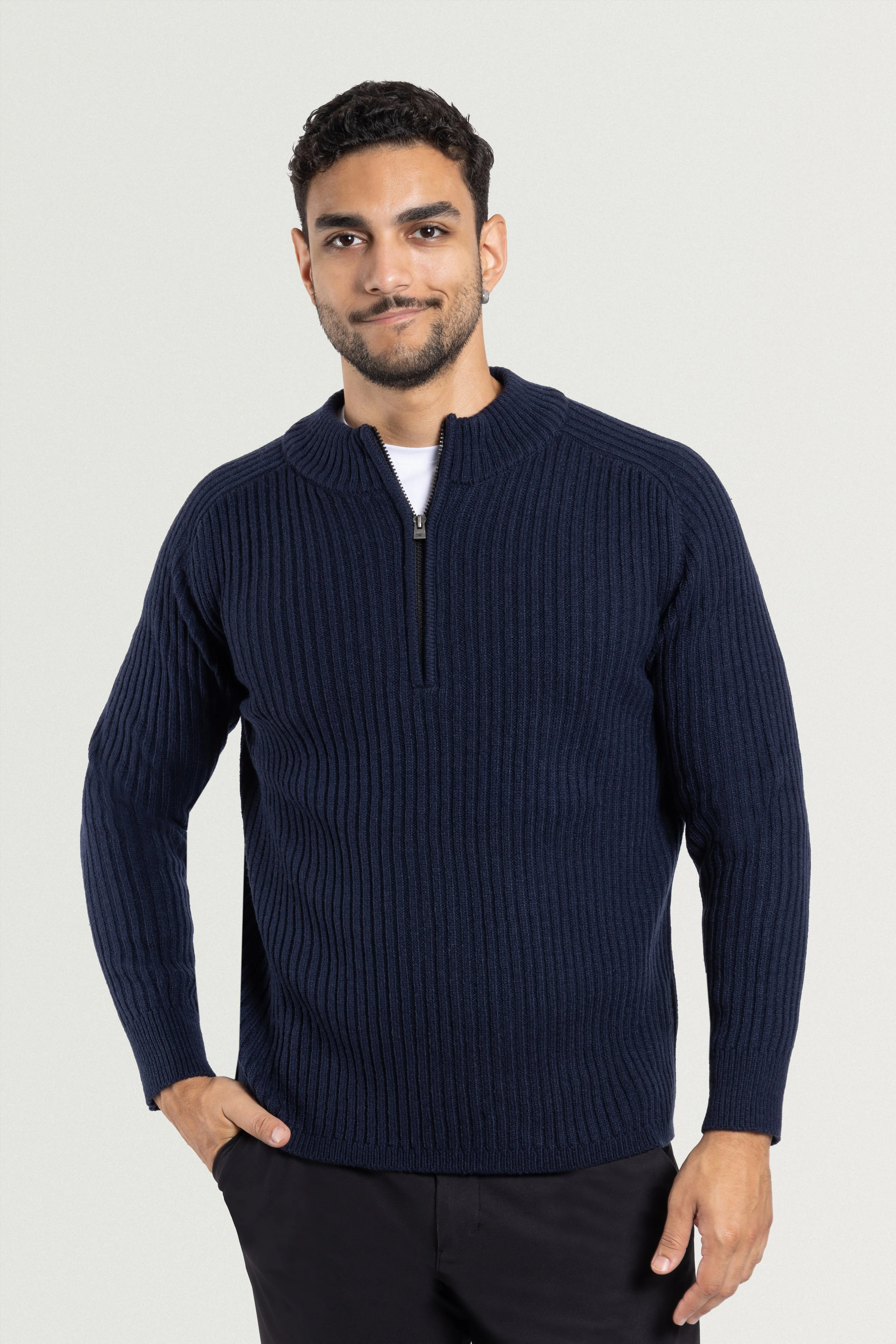 X RAY Men's Slim Fit Ribbed Mock Neck Quarter Zip Pullover Sweater