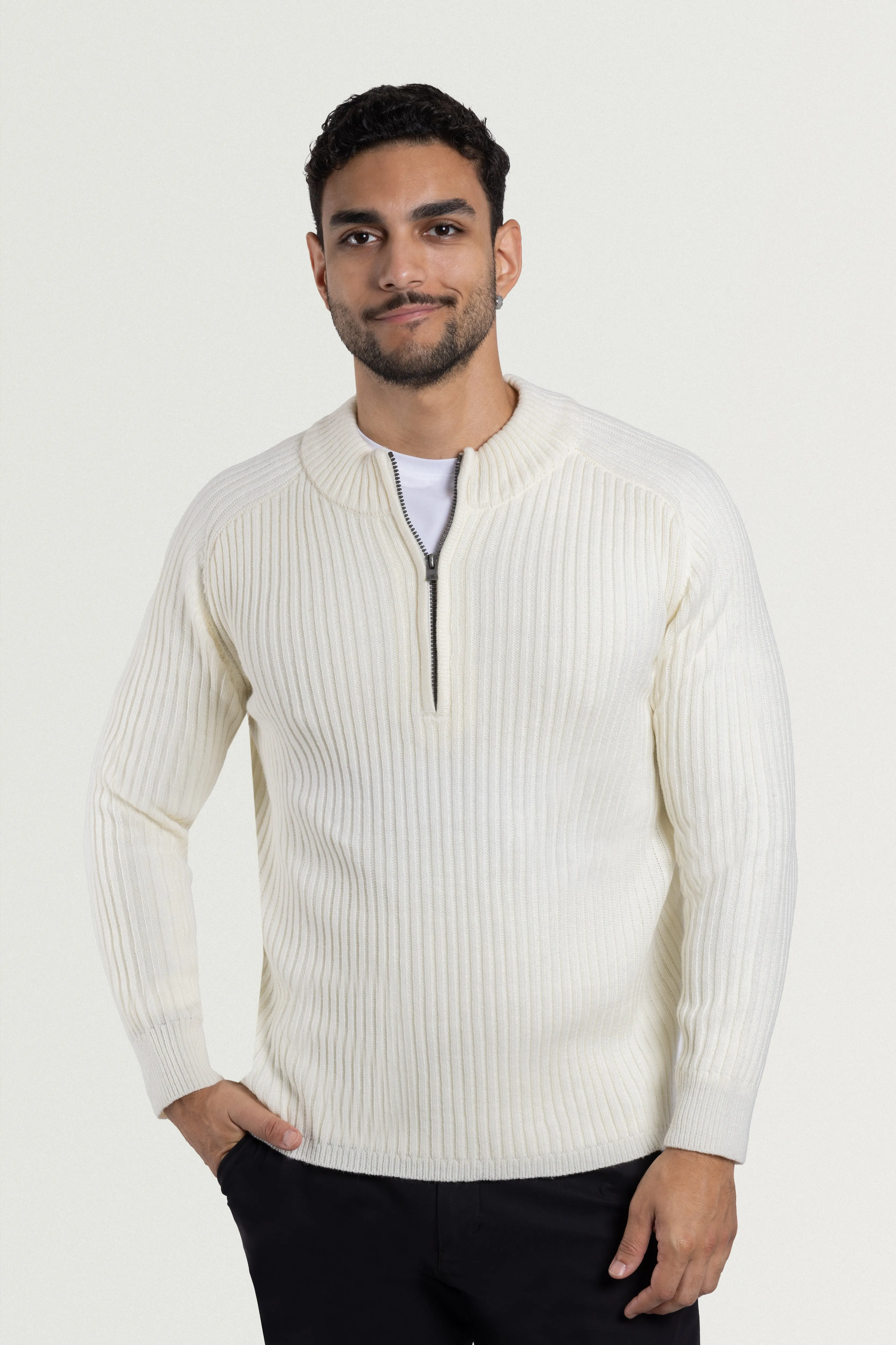 X RAY Men's Slim Fit Ribbed Mock Neck Quarter Zip Pullover Sweater