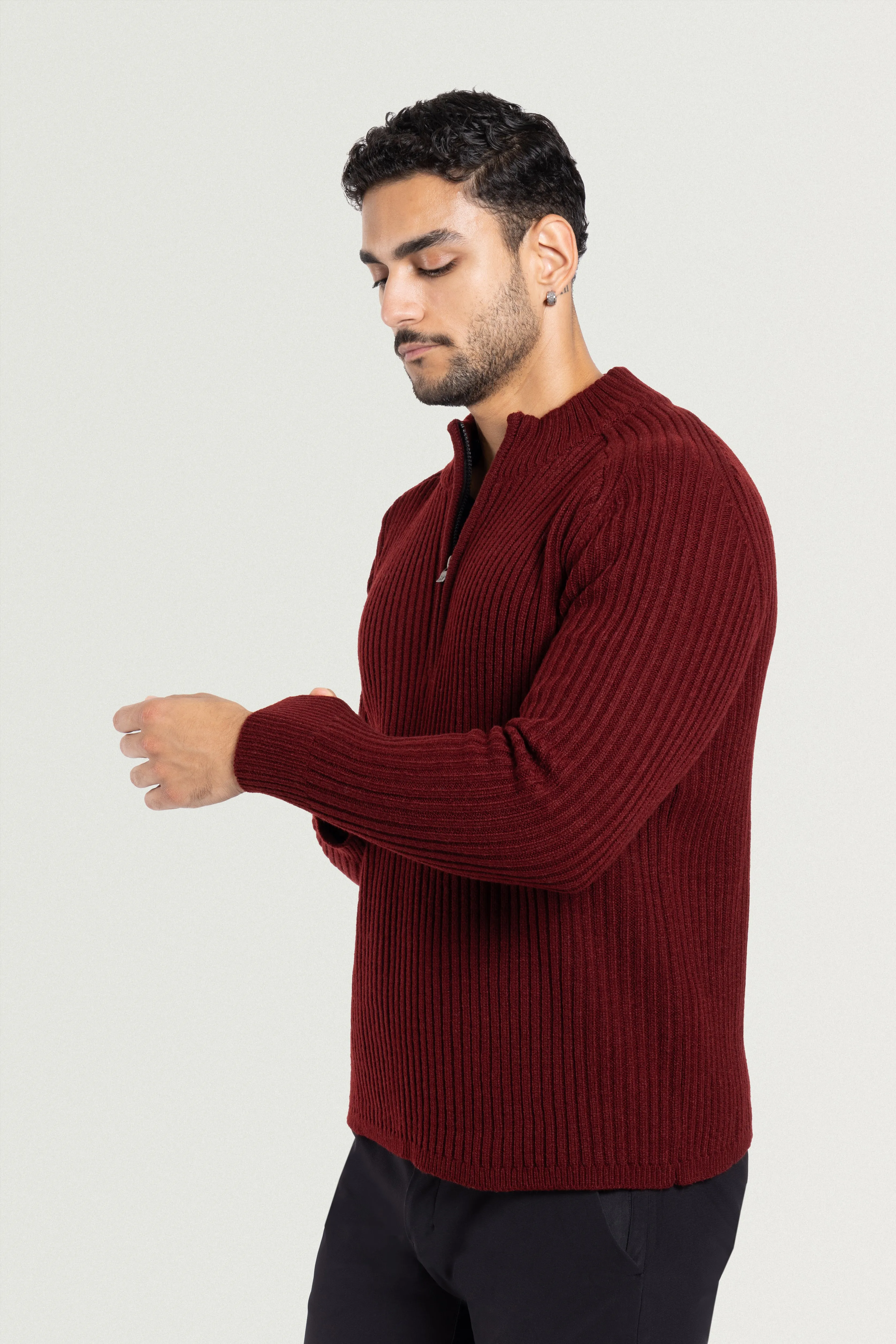 X RAY Men's Slim Fit Ribbed Mock Neck Quarter Zip Pullover Sweater