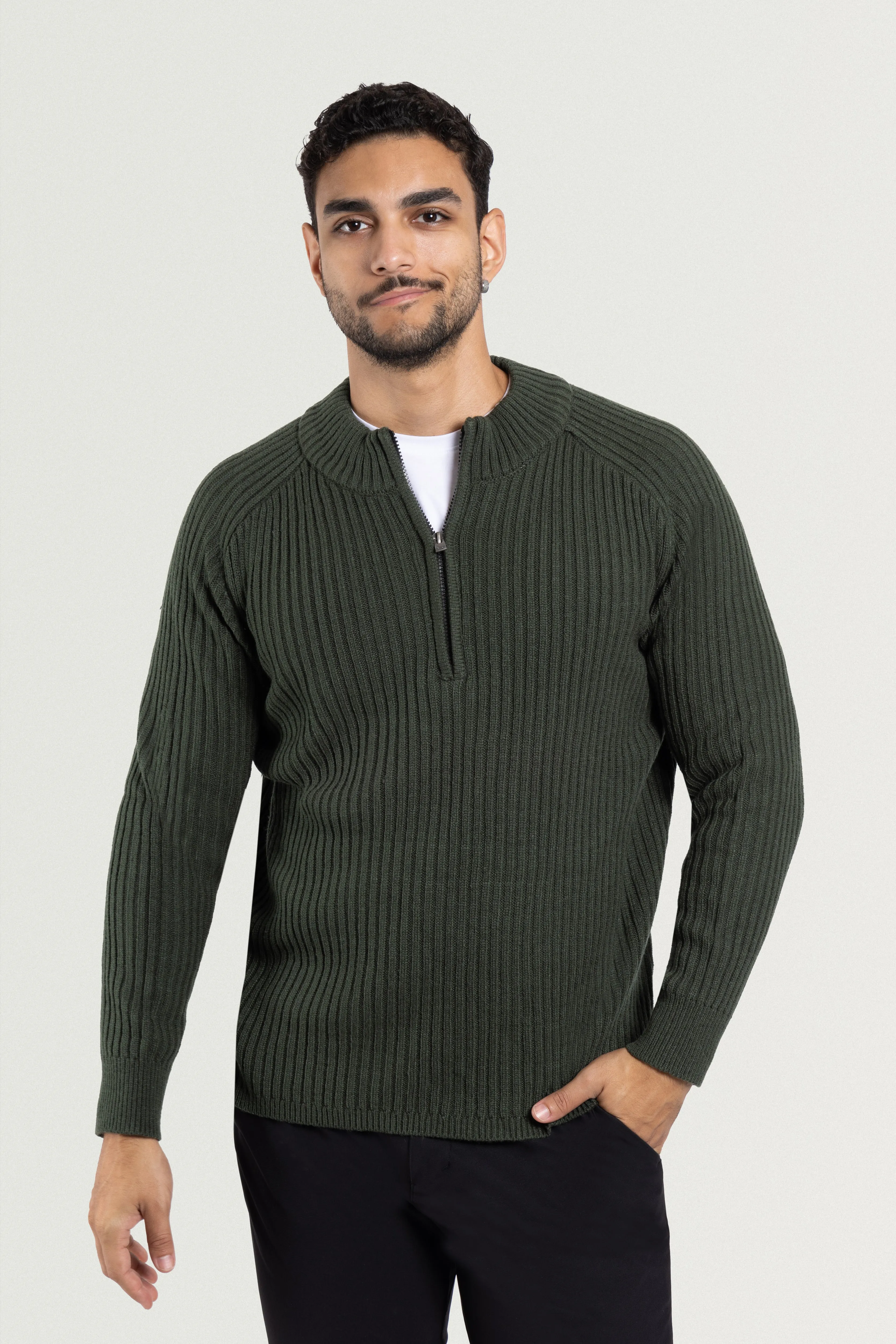 X RAY Men's Slim Fit Ribbed Mock Neck Quarter Zip Pullover Sweater