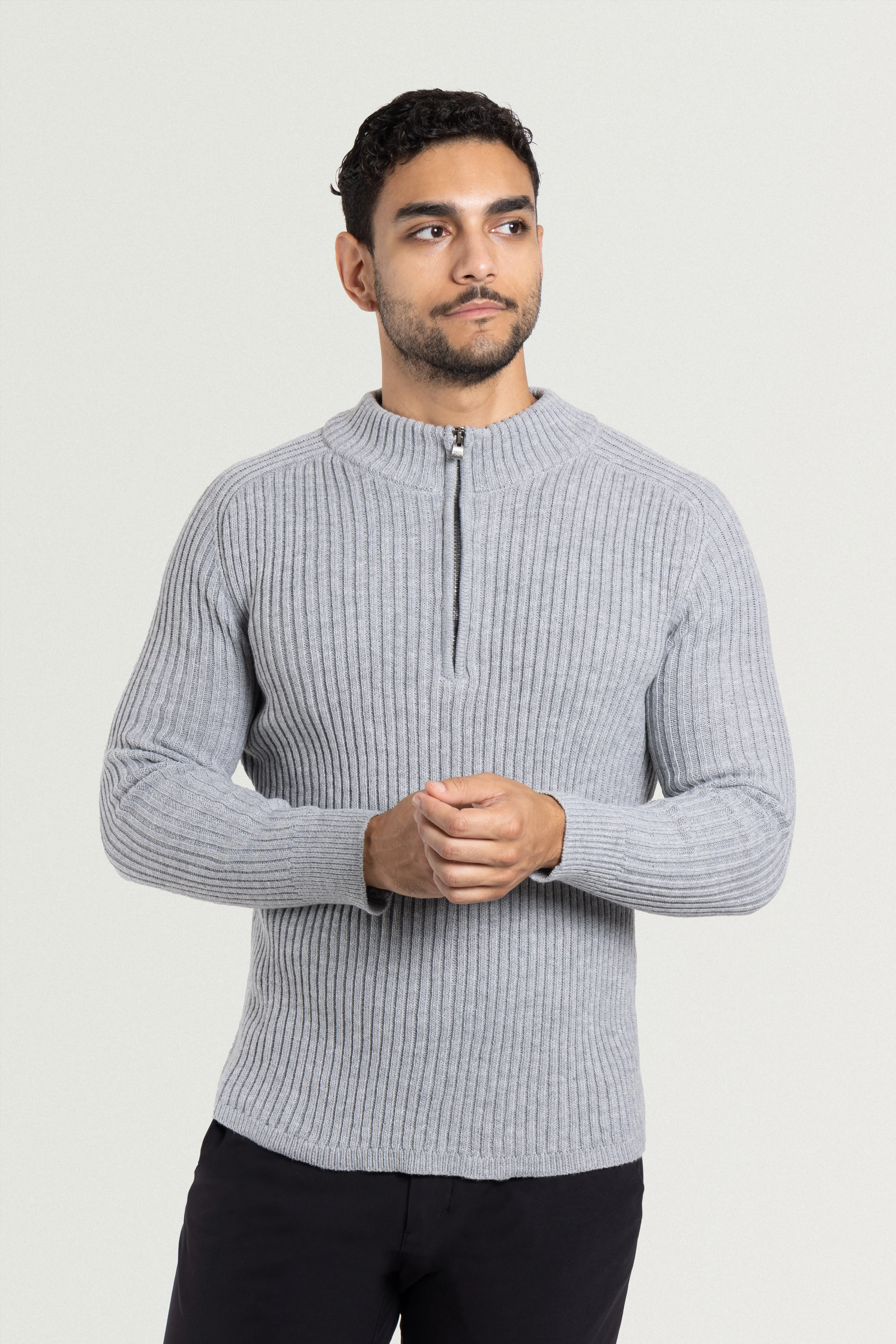 X RAY Men's Slim Fit Ribbed Mock Neck Quarter Zip Pullover Sweater