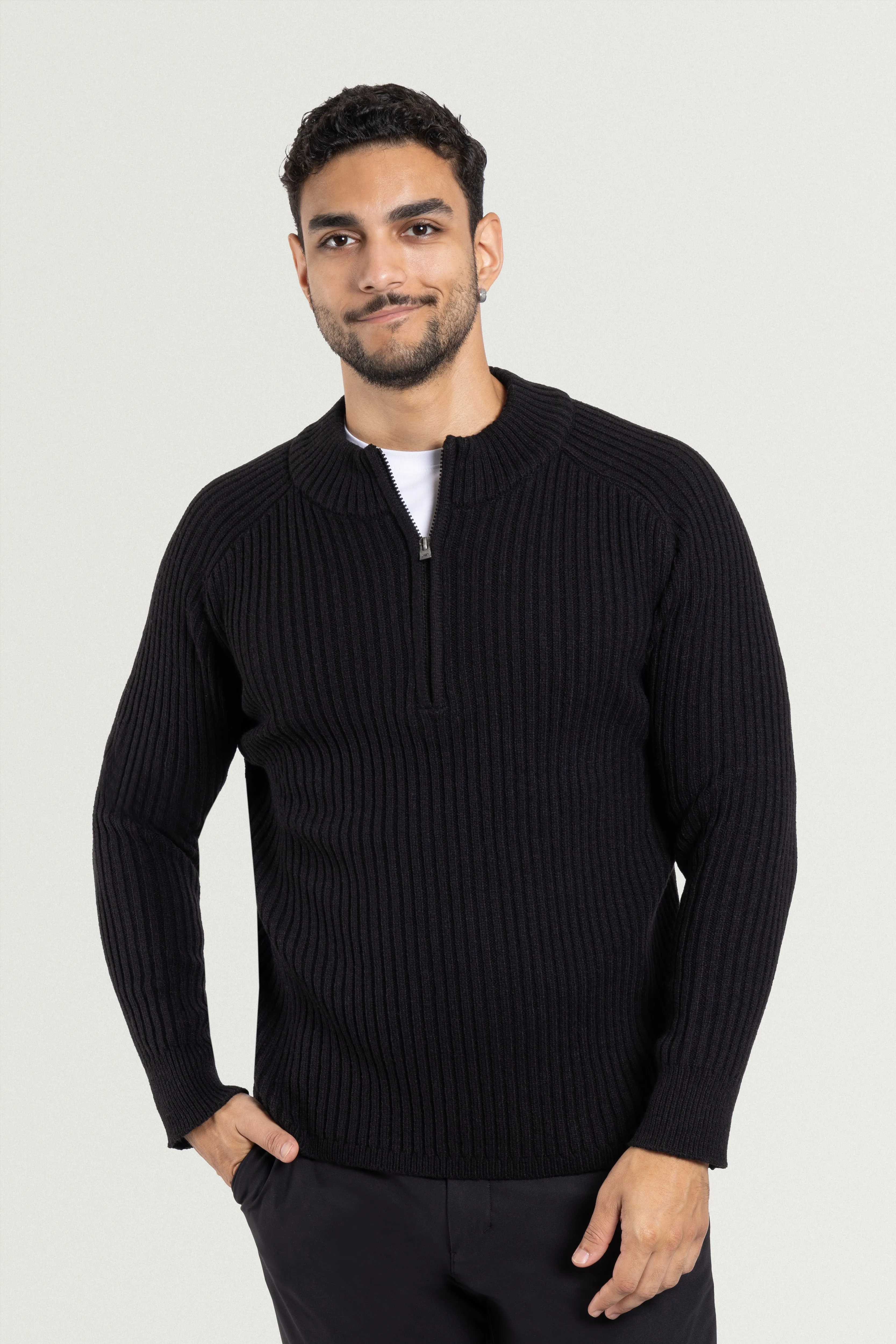 X RAY Men's Slim Fit Ribbed Mock Neck Quarter Zip Pullover Sweater